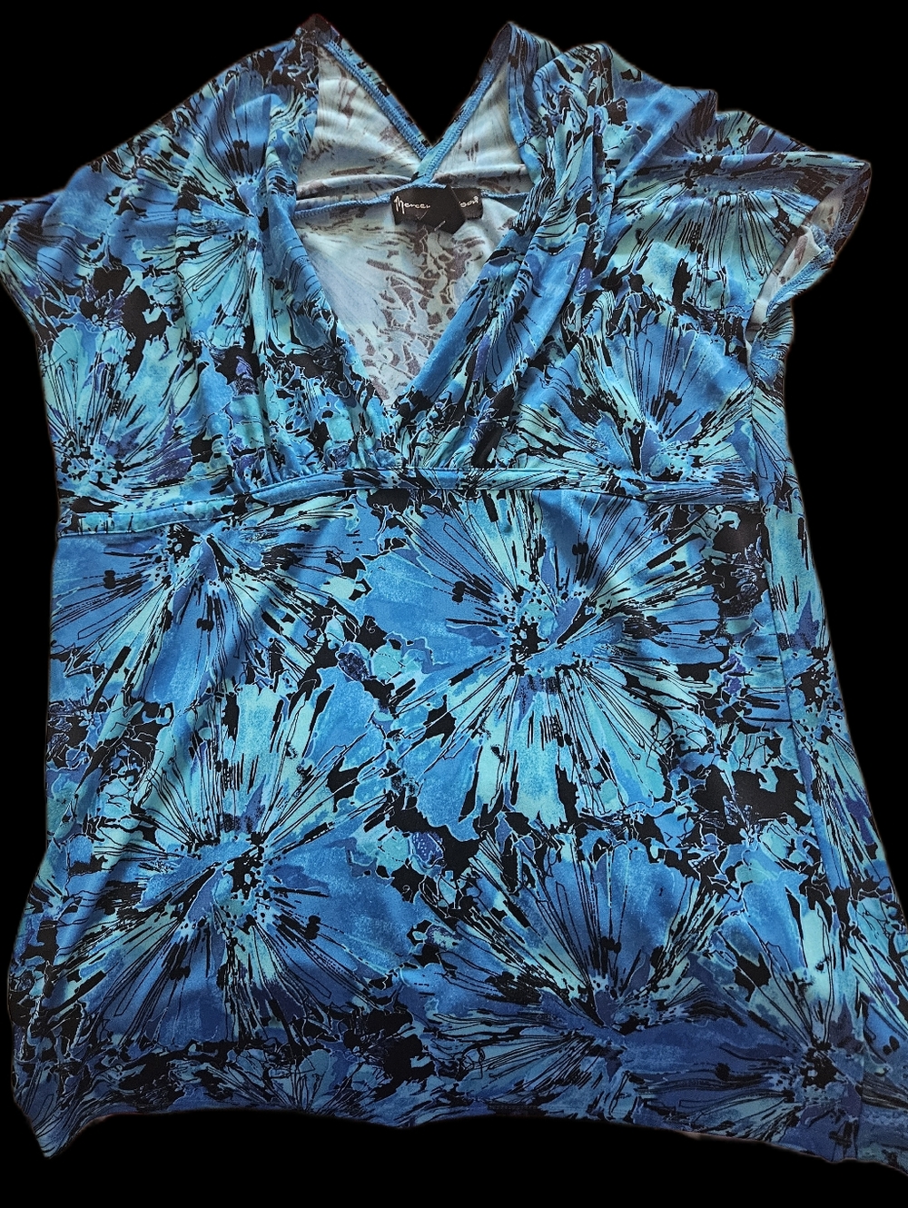 Blue Floral V-Neck Women's Top